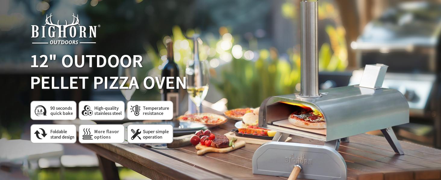 BIG HORN 12''/16'' Wood Pellet Pizza Ovens, 660°F Bake Neapolitan Pizza in 90s, Portable Outdoor Pizza Grill Stove, Stainless Steel, for Outdoor Backyard Camping BIG HORN 12''/16'' Wood Pellet Pizza Ovens, 660°F Bake Neapolitan Pizza in 90s, Portable Outdoor Pizza Grill Stove, Stainless Steel, for Outdoor Backyard Camping