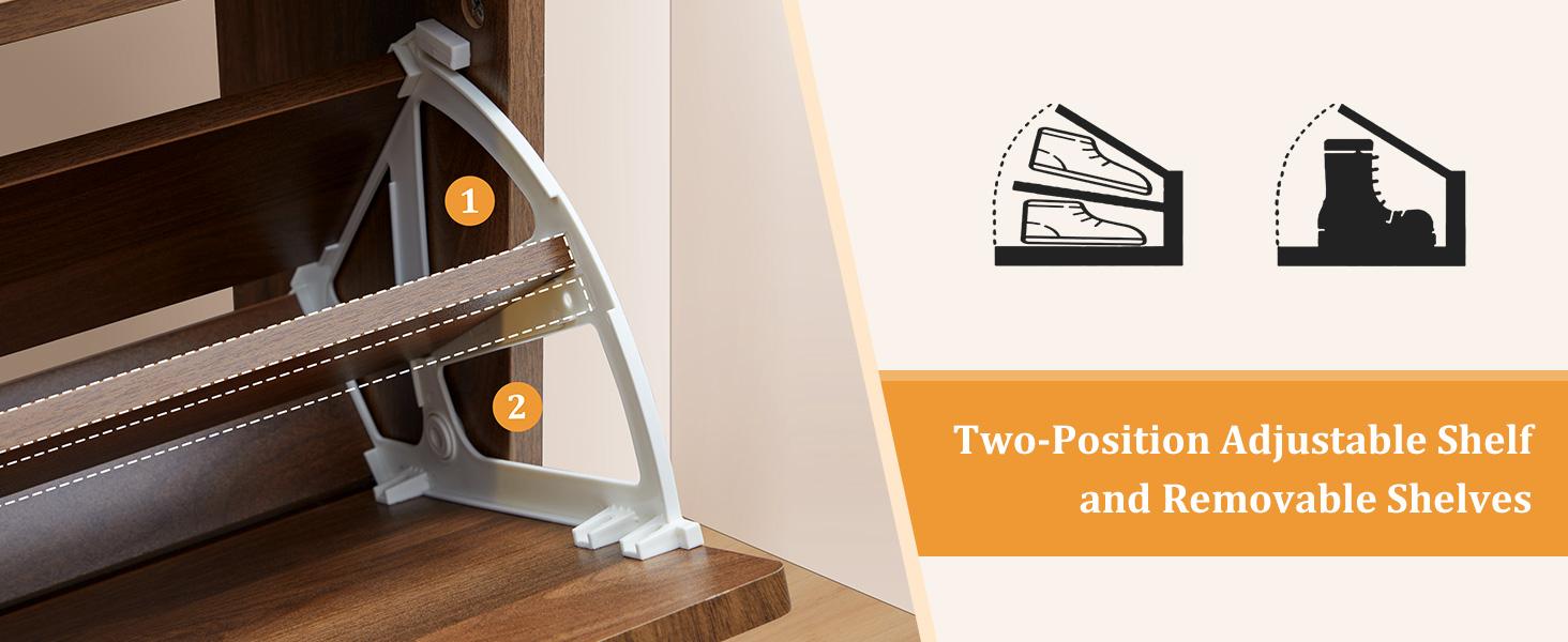 Giratree Shoe Storage Cabinet for Entryway with 2 4 Flip Drawers, Freestanding Narrow Wood Shoe Cabinet with Wave Panel, Hidden Shoe Organizer for Foyer, Hallway