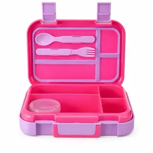 Kids Lunch Box with 4 Compartments, Includes Spoon, Fork and Sauce Container