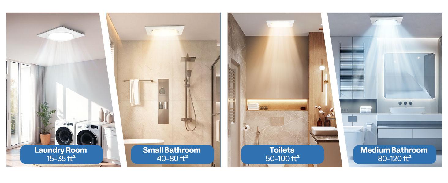 VIVOHOME Autoflow Bathroom Exhaust Fan with Light & Humidity Sensor (30-110-160CFM) - 2700K/4000K/5700K & Energy Efficient EC Motor, Constant Airflow (Install Kit, 4-in Duct)