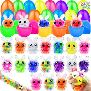 24 Pack Prefilled Easter Eggs with Bunny Stress Ball Fidget Toys – 12 Color Squeeze Sensory Relief, Easter Basket Stuffers, Egg Hunt Fillers, Party Favors, Perfect Easter Gift for Kids