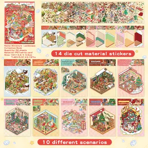 10 sets DIY 3D Christmas miniature scene stickers album in different styles Collection Book for Kids Adults  Make Your Own Shop House Stickers for Gifts Stickers Therapy for Adult Relief Stress Pass The Time Play Park Hamburg Castle Library,vintagc craft