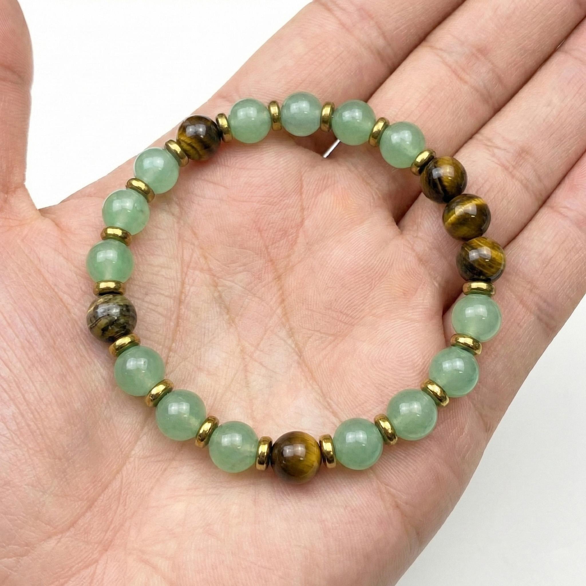 1pc Money Attraction Bracelet with Green Aventurine & Tiger Eye for Wealth & Good Luck, Wealth Manifestation Crystal Bracelet for Birthday, Anniversary, Summer Vacation & Theme Parties Jewelry Gift for Women and Men