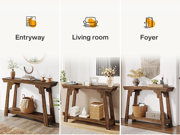 Tribesigns 2-Tier Console Table, 41.3” Wood Entryway Table with Storage Shelf, Farmhouse Narrow Sofa Table for Foyer, Hallway, Living Room, Rustic Brown