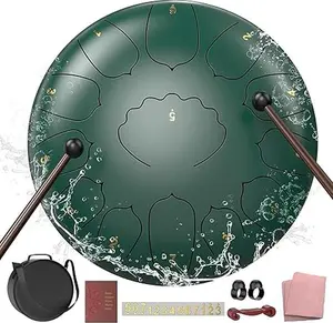 Steel Tongue Drum C Major - 12 Inch 13 Note Rain Drum for Outdoor, Garden Meditation, Sound Healing, Yoga - Handpan Drum with Mallets, Music Book, Finger Picks & Carry Bag