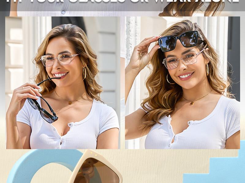 Meeloog Fit Over Sunglasses for Women TAC Design with Full Rim, Square Shape, and Polarized Lens ST0068 - Lightweight, Ultra Comfortable, UV Protection