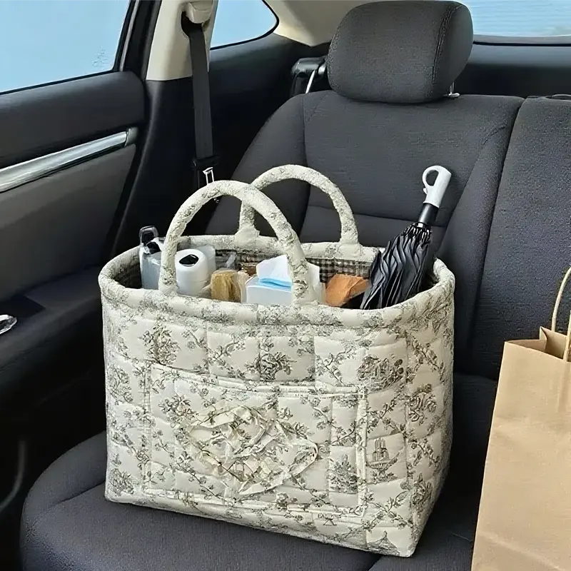 Large Capacity Quilted Floral Storage Basket,Foldable Woven Organizer for Car Trunk,Backseat,Laundry,Clothes,Blankets,Toys & Home Storage,Machine Washable,Vacuum Packed for Compact Shipping