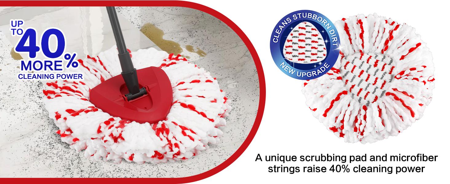 For O-Cedar EasyWring 1-Tank System 3 Pack Spin Mop Heads Refills with Scrubbing Pad Built-in Scrub Mop Deep Cleaning o cedar 40% More Efficient