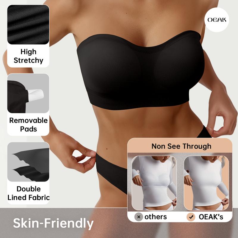 OEAK Strapless Bra for Women Comfort Non-Slip Seamless Bandeau Bras Wireless Tube Top Bra Invisible Bralette OEAK Strapless Bra for Women Comfort Non-Slip Seamless Bandeau Bras Wireless Tube Top Bra Invisible Bralette