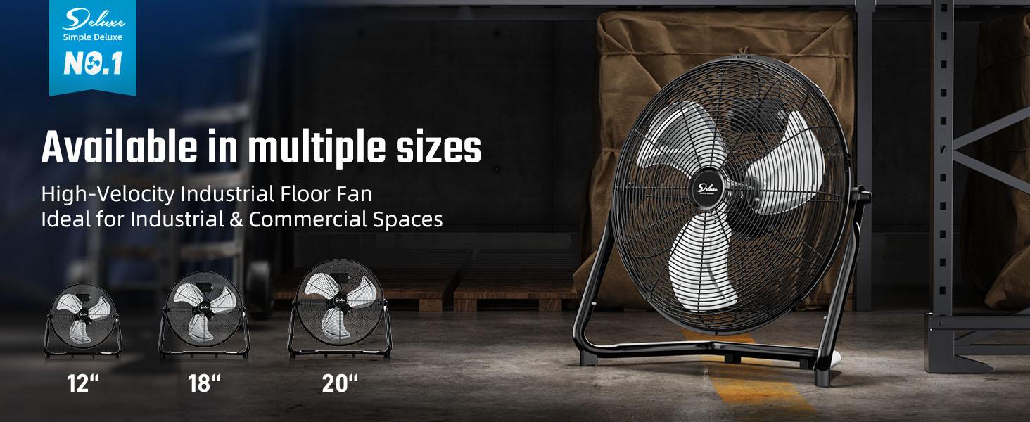 Simple Deluxe 3-Speed High Velocity Heavy Duty Metal Industrial Floor Fans Oscillating Quiet for Home, Commercial, Residential, and Greenhouse Use, Outdoor/Indoor, Black