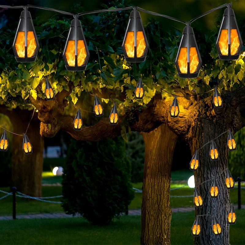 BougeRV Halloween Decor Outdoor Solar String Lights, equipped with 10 flickering flame bulbs, waterproof warm color/purple solar outdoor lights, suitable for gardens, patios, gazebos, pubs, cafes, parties, and Halloween.