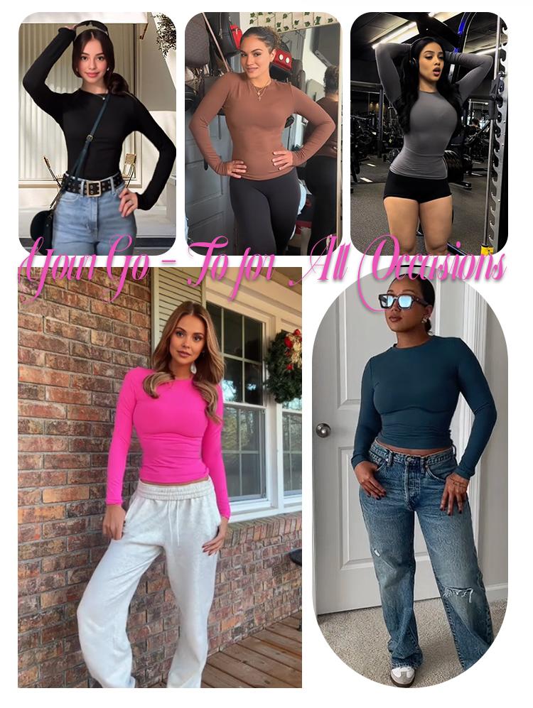 AUTOMET Women's 3-Piece Long Sleeve Shirts Basic Crop Tops Going Out Fall Fashion Underscrubs Layer Slim Fit Y2K Tops Soft Fabric Crew Neck Casual Streetwear Haze Blue White Black Womenswear Crewneck