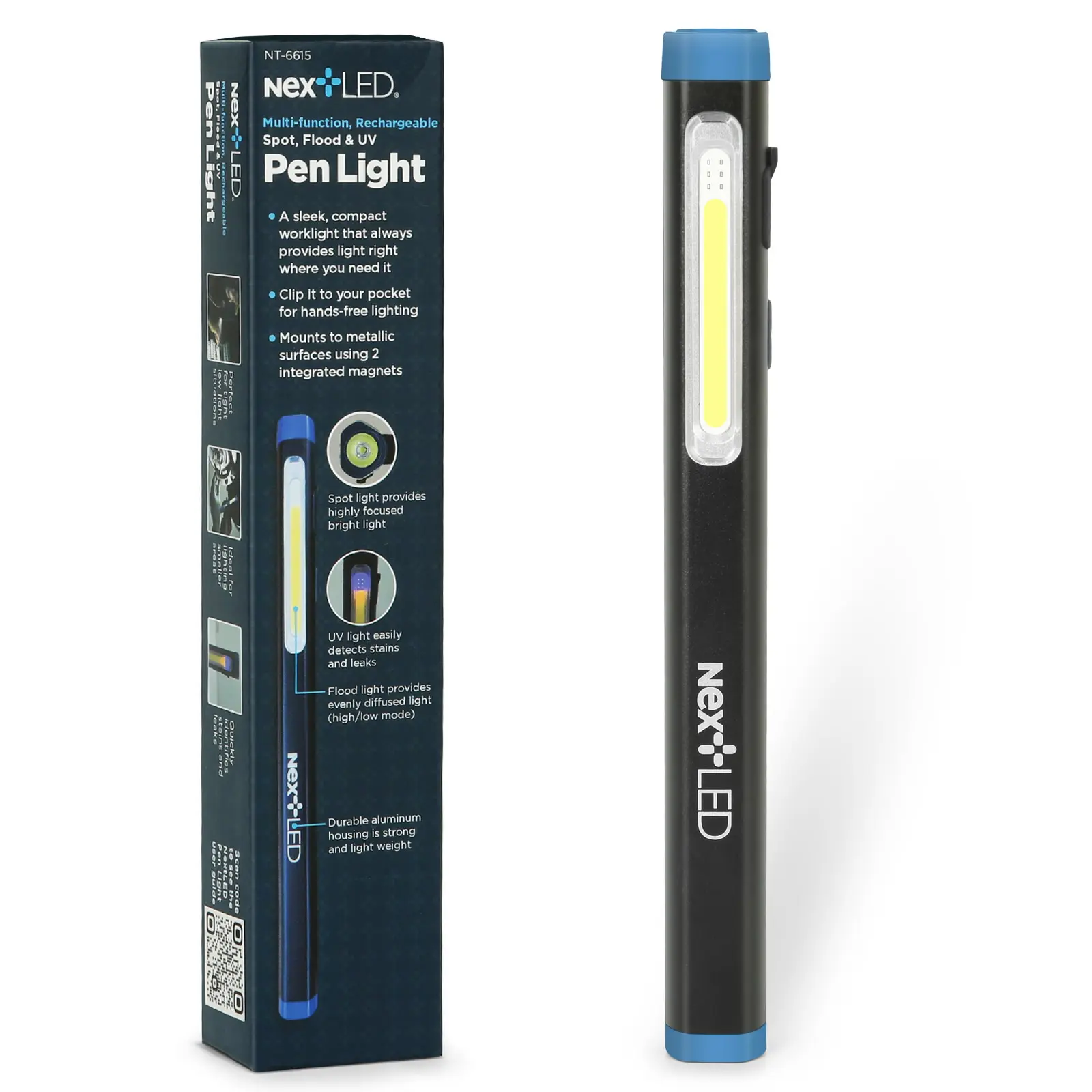 NextLED NT-6615 Multi-Function, 3 IN 1 Rechargeable Pen Light, Spot/Flood/UV Light