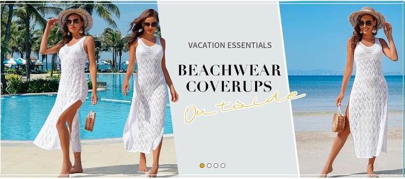 Charmo Womens Long Swimsuit Coverup Side Split Beach Crochet Dress Sleeveless Bathing Suit Coverups for Swimwear S-XL Clothing