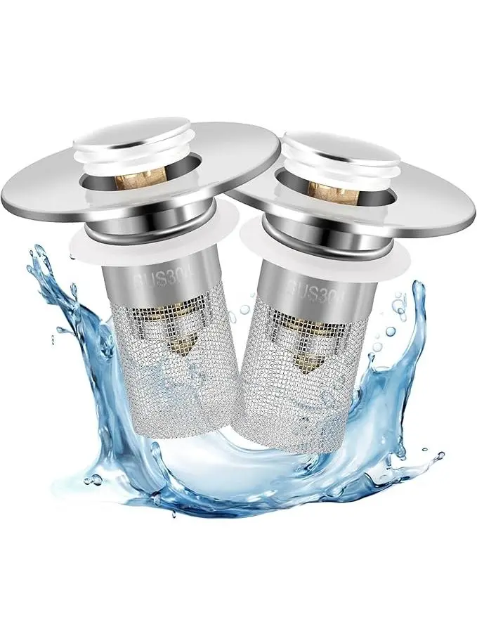 Bathroom  Drain Strainer, Pop Up  Drain Strain Bathroom  Stopper  Drain Strainer with Removable Stainless Steel Filter Basket Hair Catcher 3-in-1 kitchen drain stopper