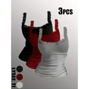 Women's contrasting lace vest, casual and comfortable breathable sleeveless top, all season women's clothing