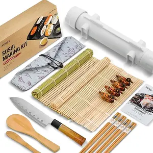 Sushi Making Kit, 28 Pcs Bazooka Maker with Rolling Mat, Chopsticks, Paddle, Spreader, Knife for Sushi Lovers Beginners, DIY Sushi Roller Machine