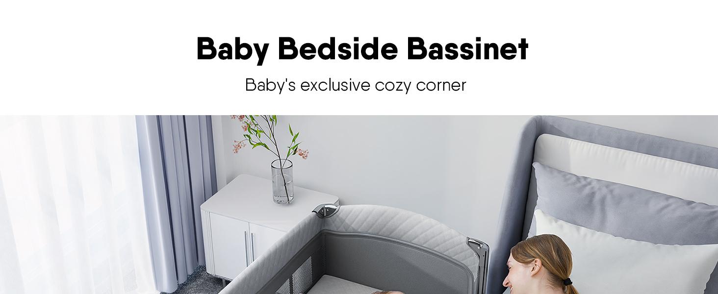 BabyBond 5 in 1 Foldable Baby Bassinets Bedside Sleeper for Newborn Infant, Large Playard Pack with Mattress,Storage Basket and Mosquito Net, Height Adjustable Baby Crib for Nursery, Ideal Christmas Gift for Toddler