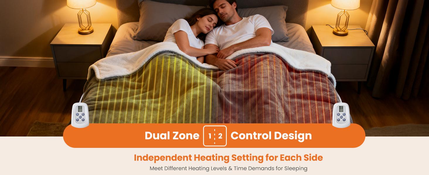 Heated Blanket Throw, Heating Electric Blanket with 10 Heat Levels and Auto-Off, Washable Dual-Sided Flannel & Sherpa Fabric Electric Throw Blanket Warmer for Office Home Use