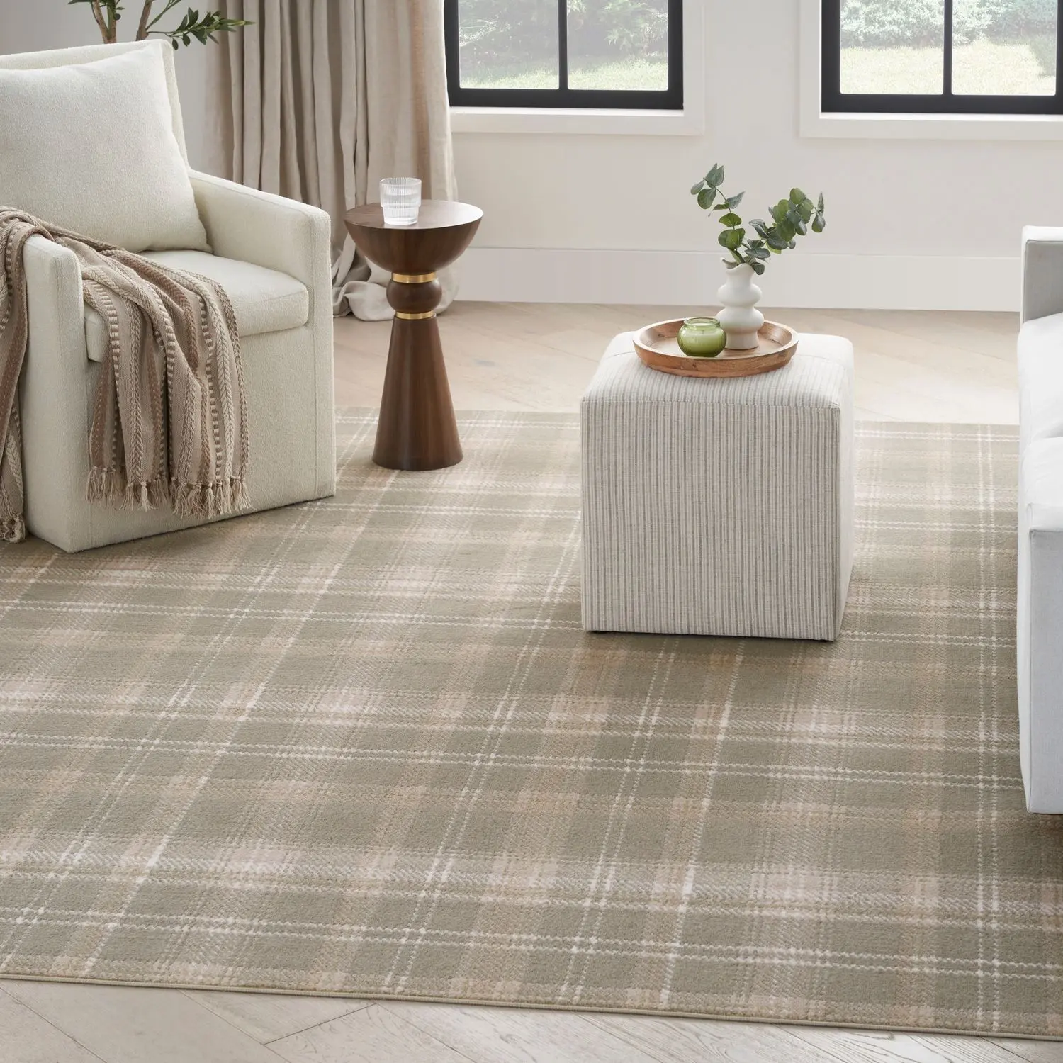 Nourison Grafix Contemporary Plaid Print Checkered Rug - Indoor Area Rug for Everyday Home Use, Plaid Print Rug