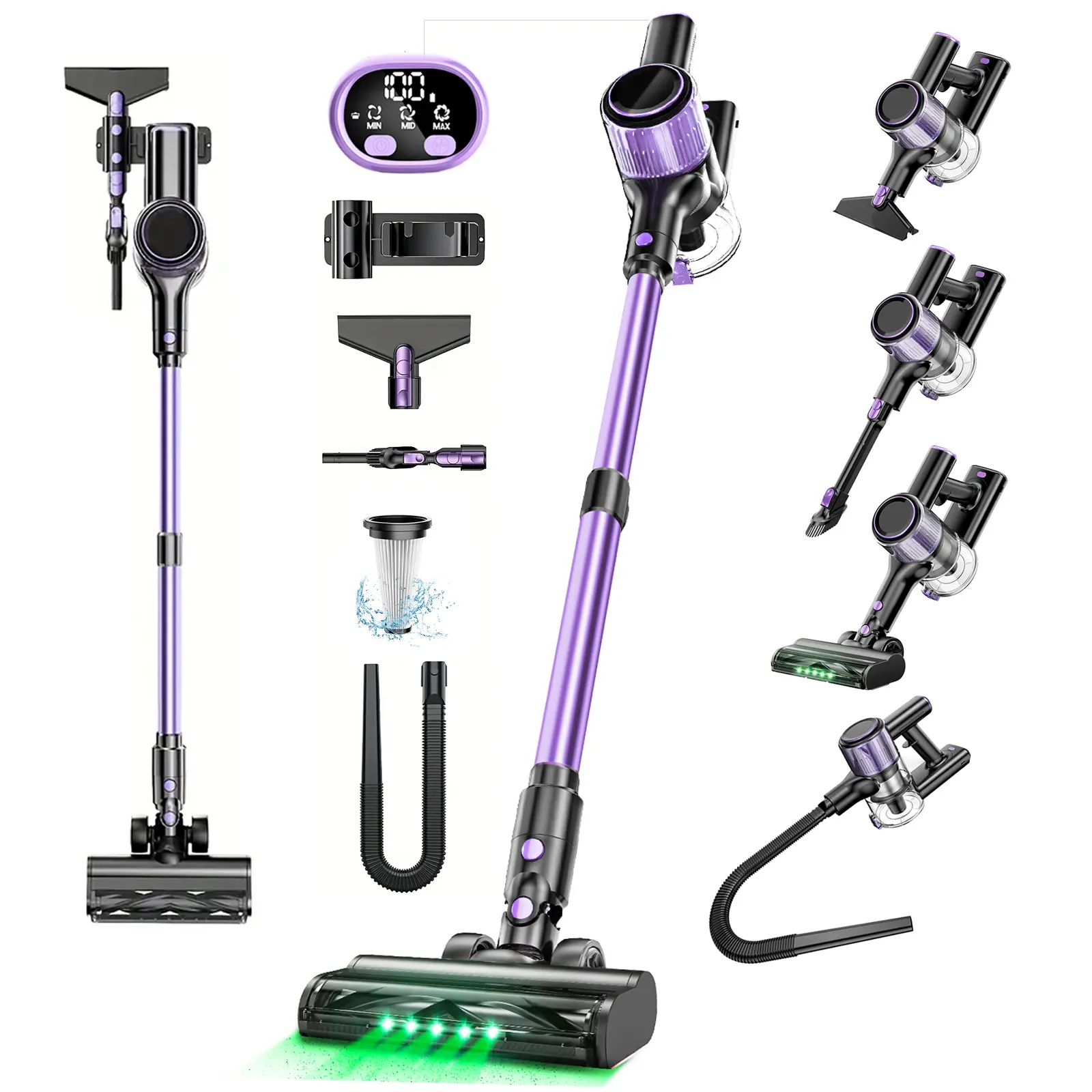 VICEASE Vacuum Cleaner, 3 Power Modes, Anti-Tangle Brush & Green LED, 10-in-1 Cordless Vacuum for Hard Floor/Carpet/Pet Hair/Car/Dryer summerwins,back to school,back to school haul