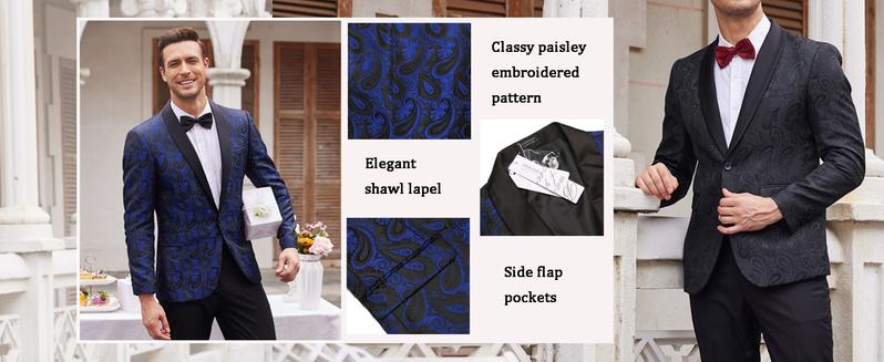 COOFANDY Men's Jacket Floral Tuxedo Jacket Paisley Shawl Lapel Suit Blazer Jacket for Dinner Prom Wedding Gift Ideas