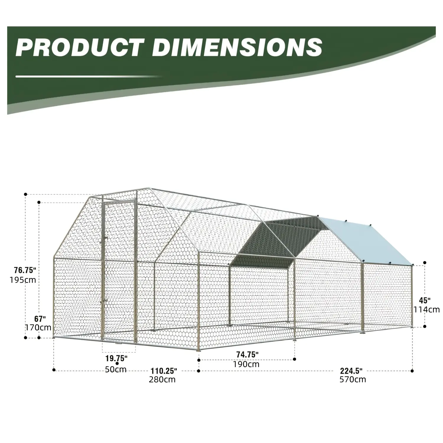 Flat 224.4"L x 110.4"W x 76.8"H
