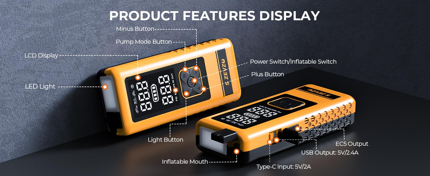 14000mAh Ultra-Safe Jump Starter with 150 PSI Air Compressor 45W Fast Charging Tire Pressure Check LED Light Jumper Cables Air Hose Storage Bag 4-in-1 Charging Cable