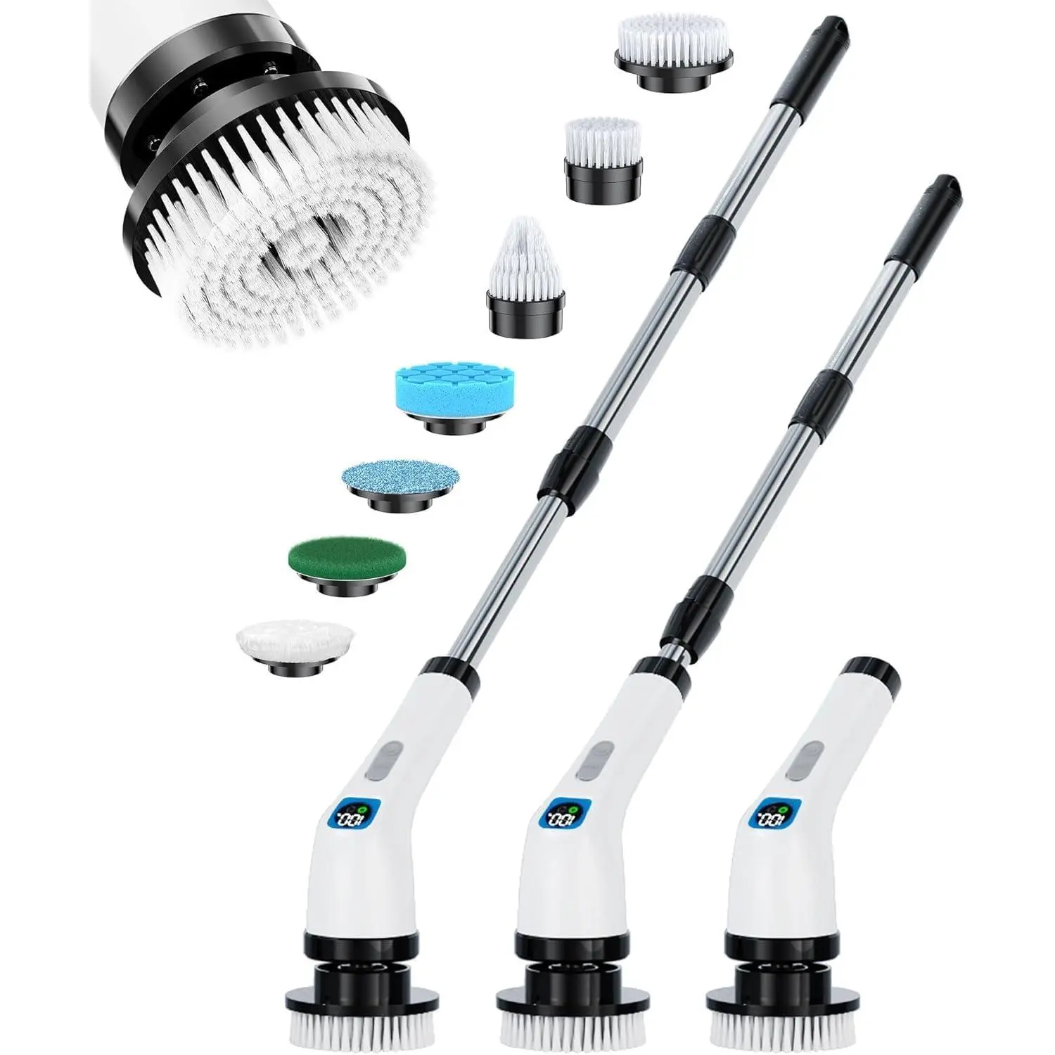 Electric Spin Scrubber for Cleaning Bathroom - Shower Cleaner Brush with Long Handle - Cordless Power Scrubber with 9 Brushes Heads, IPX7 Waterproof Scrub Brush for Bath Tub Tile Grout Glass Tool