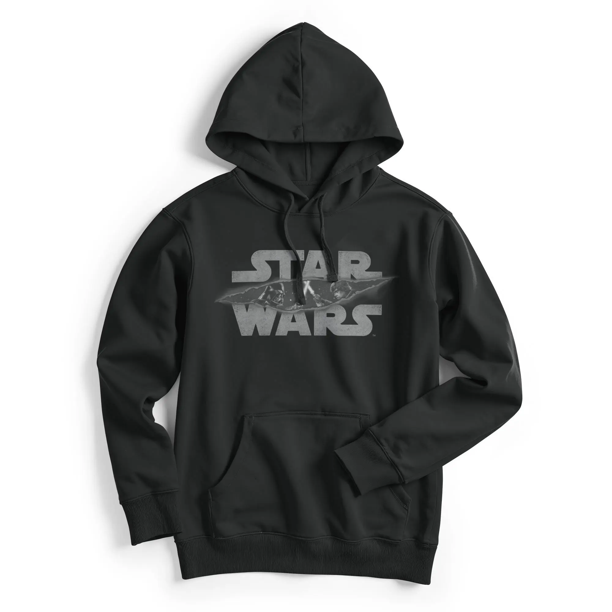Men's Star Wars Darth Vader and Luke Skywalker Distressed Logo Pull Over Hoodie
