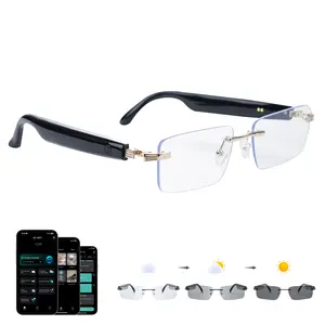 AI Smart Glasses, Bluetooth Eyeglasses with Translation for 160+ Languages, Color-Change Spring Hinge Translator Glasses with Speakers, Rimless Smart Bluetooth Glasses for Travel/Work/Study