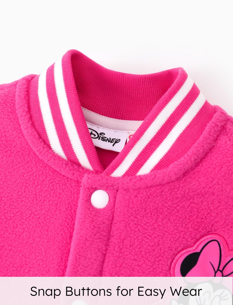 Disney Minnie Mouse Kids' Baseball Jacket - Cute Color - Block Design, Soft Fleece | Exclusive on TikTok Shop