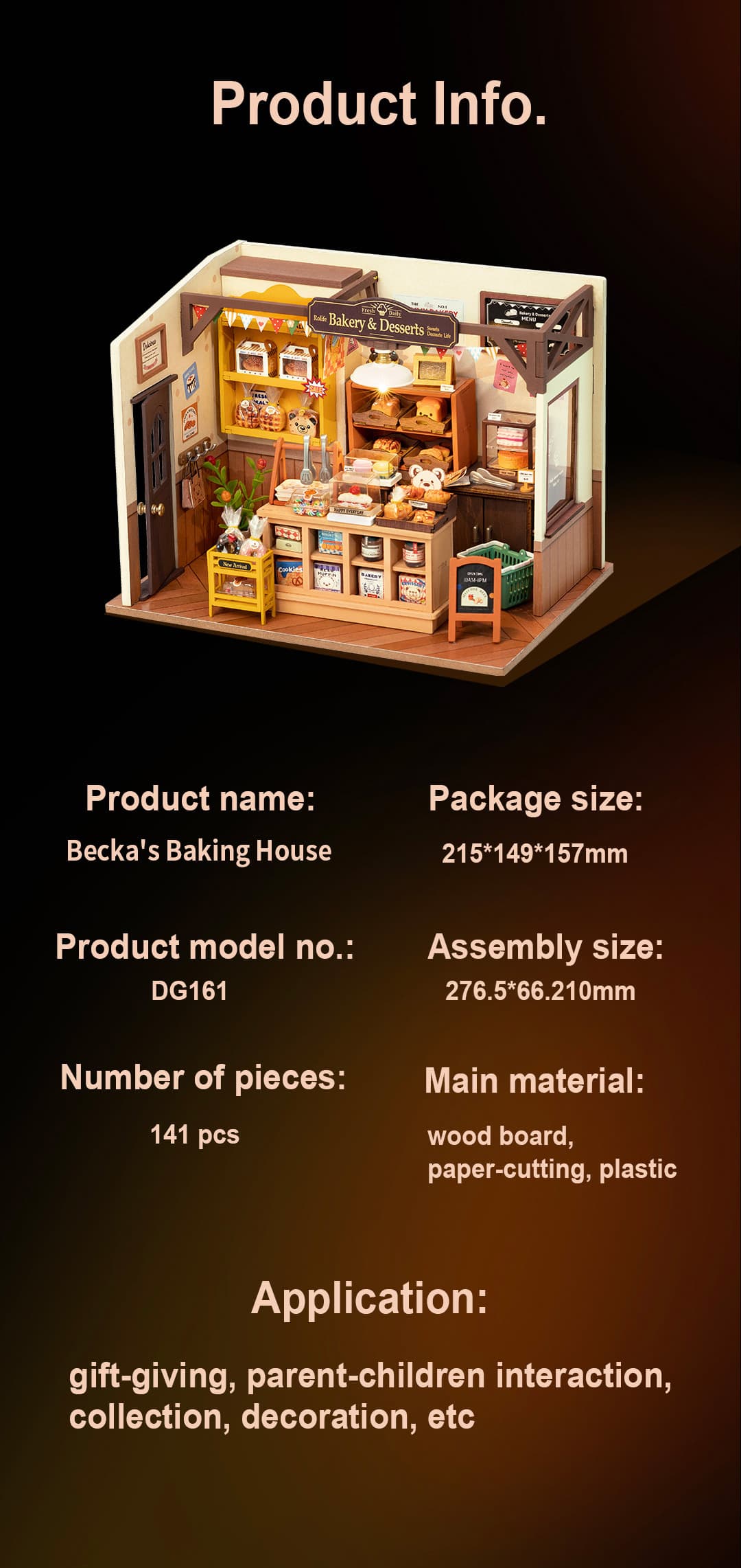 Rolife  Becka's Baking House Miniature House Kit DIY Mini Dollhouse with Accessories Tiny Store Making Kit with LED Light Hobby Birthday Gifts for Kids & Adults