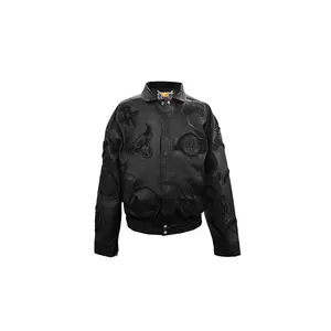 NBA COLLAGE VEGAN LEATHER JACKET Black on Black "COLLAGE BLK/BLK" NBA-201-BLK-BLK