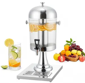 2.1 Gallon(8L) Stainless Steel Beverage Dispenser with Drip Tray & Spigot, Multi-use Cold Drink Juice Dispenser with Central Ice Chamber for Party, Buffet, Restaurant, Hotel & Home Catering