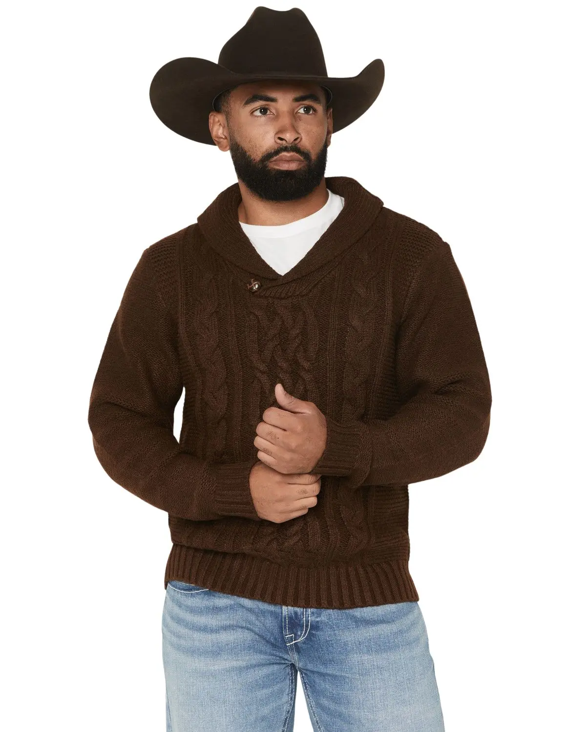 Cotton Men's And Rye Men'S Boot Barn Solid Cable Knit Sweater - Crm101-Dkbn