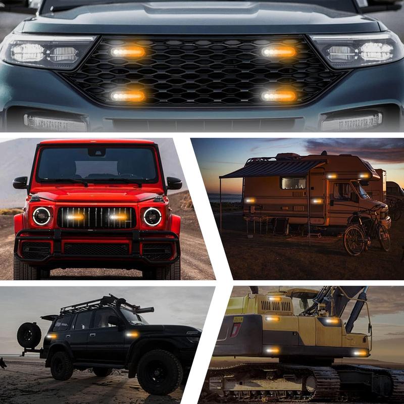 8-Pack 6 LED Amber/White Strobe Lights Vehicles Trucks Emergency Strobe Lights Kit 12V -24V Warning Hazard Flash Strobe Lights Bar Grill Grille Surface Mount Super Bright Waterproof, Amber/White
