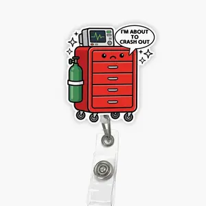 I'm About to Crash Out Badge Reel, Funny Crash Cart Nurse Retractable ID Holder, ICU ER RN Badge Clip, Critical Care Medical Humor Gift