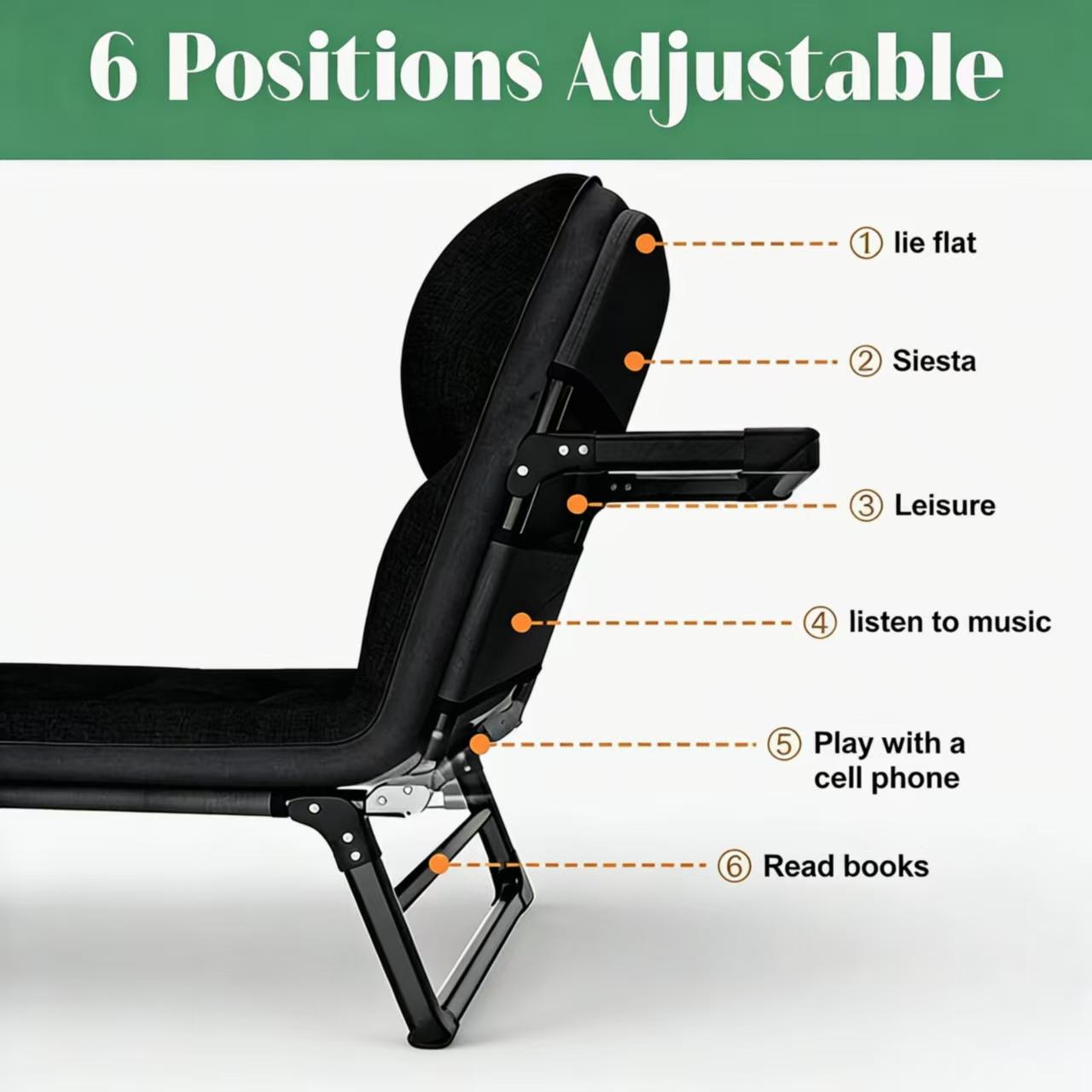 Convertible Folding Recliner to Bed - Extra Thick Mattress & Pillow, Breathable Fabric & Sturdy Frame for Living Room, Office, Camping