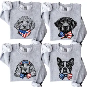 Puppy Love 4th of July Dog Sweatshirt – 50 Dog Breeds Independence Day Graphic, Cute Patriotic Puppy Shirt for Dog Lovers, Gildan Unisex Crewneck