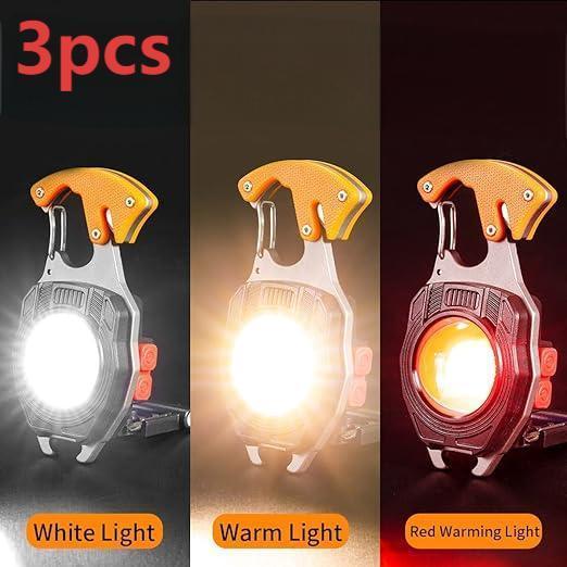 LED Small Flashlight Multitool Keychain, Rechargeable COB LED Work Light Rechargeable, Multi Tool Flashlight with Lighter, Magnet, Bottle Opener & Whistle, Survival Gadgets for Camping, Hiking & Emergency Use