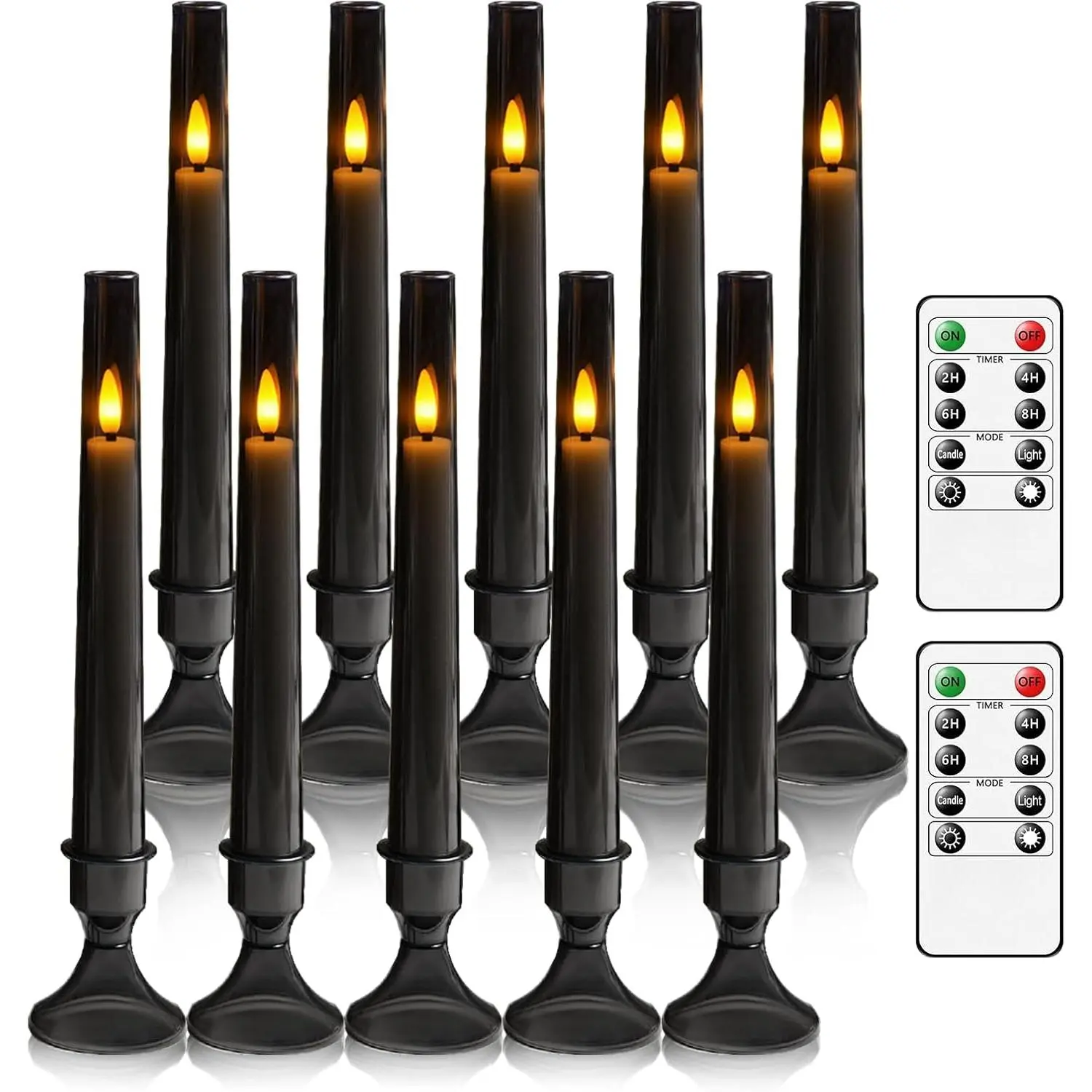 10 count Flameless LED Taper Candles with Remote and Timer,Flickering Flame Taper  Operated Candles,Electric Taper Candles for Weddings, Parties, Holiday Decoration(Grey)