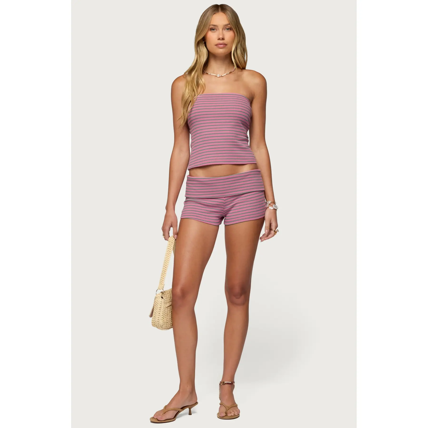Monikah Striped Foldover Micro Shorts Monikah Striped Foldover Micro Shorts