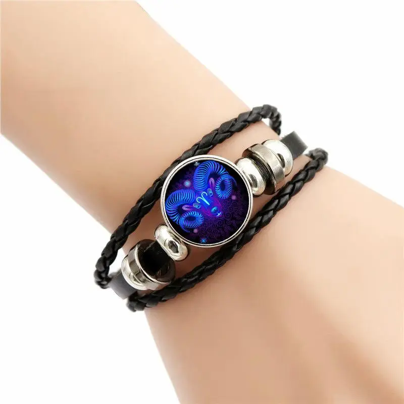 Old English Zodiac Sign Bracelet Stainless Steel Jewelry Libra Aries Leo Scorpio Constellation Bracelets Friendship Gift