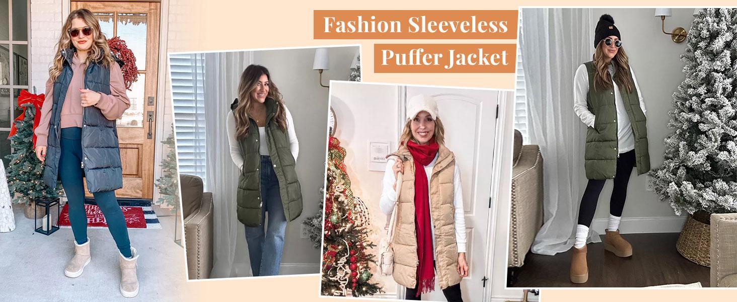 JovenPara Women's Long Puffer Vest Cotton Sleeveless Puffy Jacket with Removable Hood JovenPara Women's Long Puffer Vest Cotton Sleeveless Puffy Jacket with Removable Hood