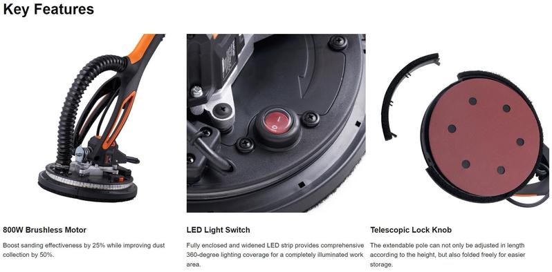 VEVOR Drywall Sander (Dust Bag not Included, Compatilble /w Vacuum Cleaner), 800W Brushless Motor Electric Sander, Variable Speed 1000-2300 RPM Wall Sander, Foldable Ceiling Sander with Double-Deck VEVOR Drywall Sander (Dust Bag not Included, Compatilble /w Vacuum Cleaner), 800W Brushless Motor Electric Sander, Variable Speed 1000-2300 RPM Wall Sander, Foldable Ceiling Sander with Double-Deck