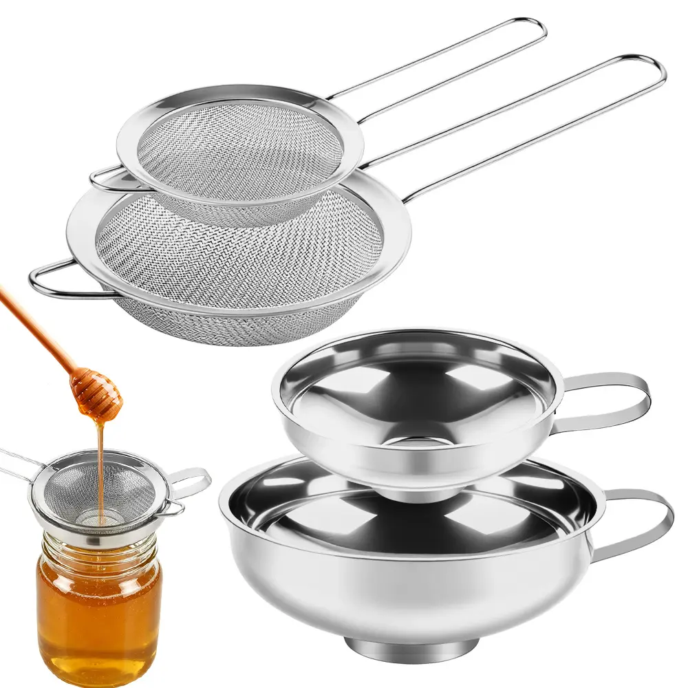 4 Pcs Stainless Steel Funnels with Fine Mesh Strainer, Canning Funnels for Narrow Wide Food Grade 1.4 Inch/2.3 Inch Stainless Steel Funnel with Strainersl for Spices, Juices, Powders(Silver) - Home Improvement.