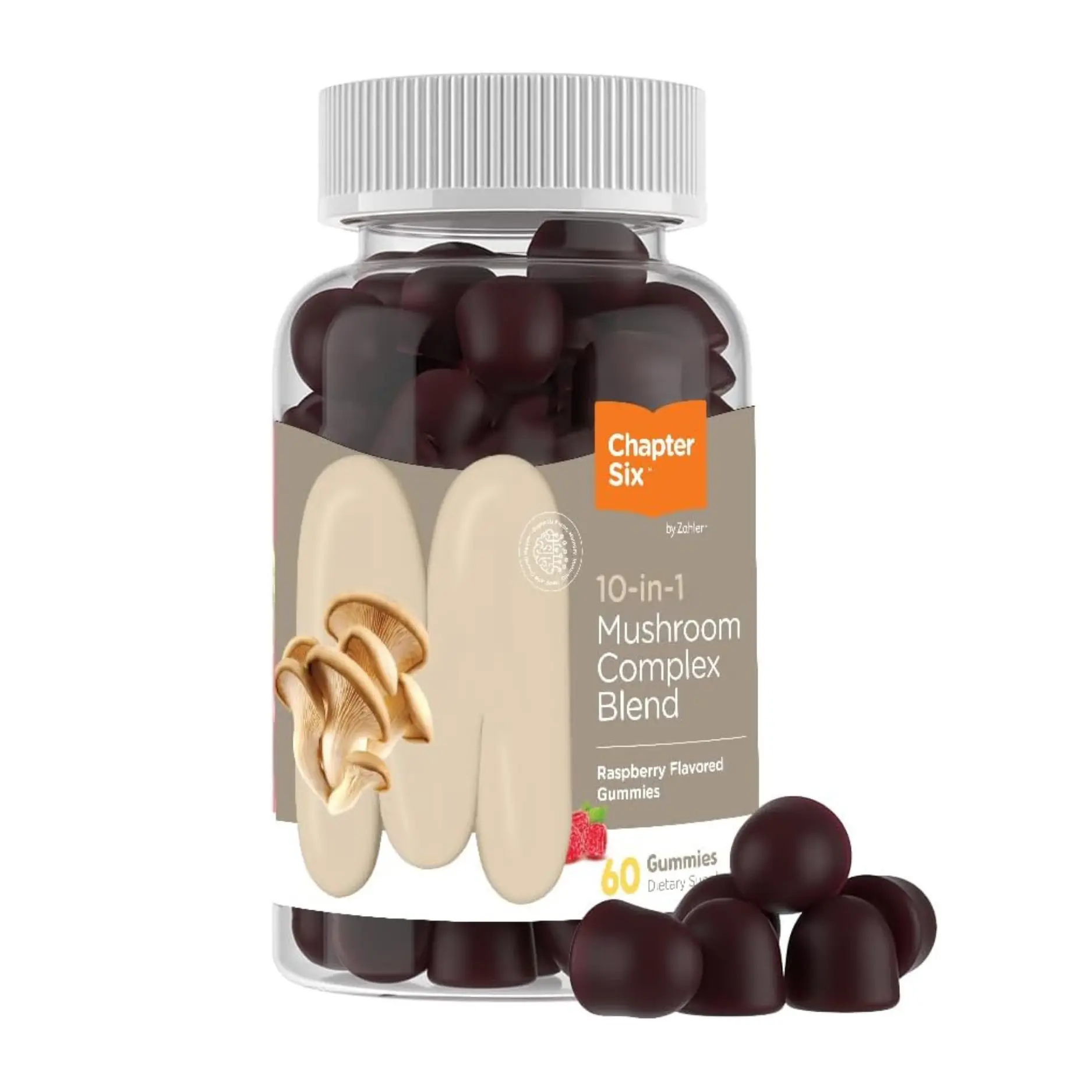 Zahler Chapter 6 10-in-1 Mushroom Gummies Supplement - Raspberry Flavored Brain Boost Blend with Lion’s Mane, Reishi & Cordyceps - Kosher, GMP Certified, 60 Count