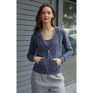 John Galt Women's Washed Navy Zip Up Hoodie