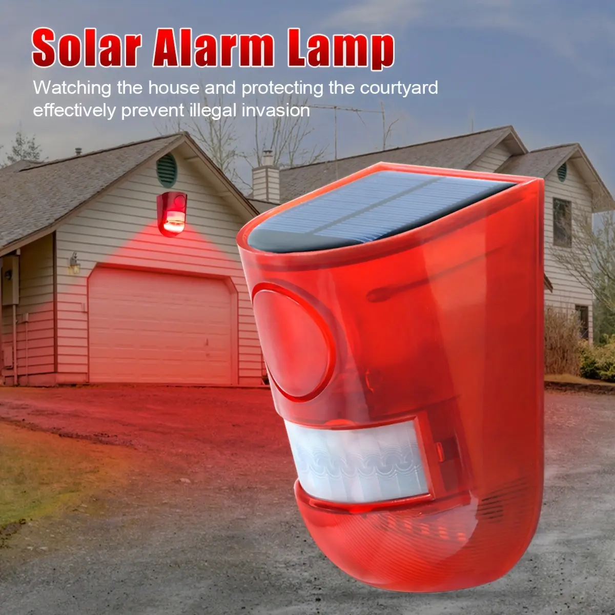 Solar-Powered Outdoor Motion Sensor Alarm - 129dB Loud Siren, 6-Flashing LED Lamp, Energy-Efficient Wireless No-Wiring Installation, Intruder Alert for Chicken Coops, Farms, Driveways